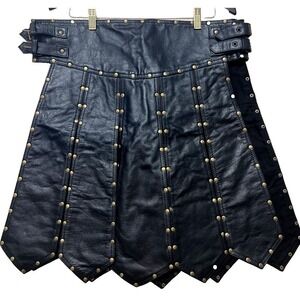 Mediaeval x Gladiator Leather Kilt Size 34 Black Studded Straps Buckles